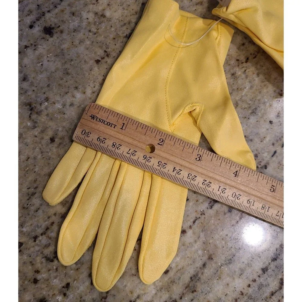 New! Vintage Size 6.5 Small Yellow Shiny Nylon Stretch Formal Gloves 7.5